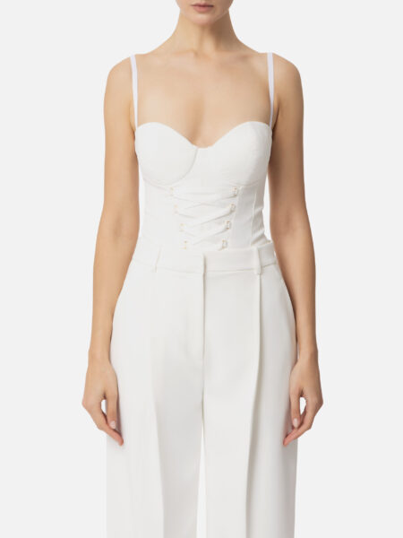 Body ELISABETTA FRANCHI en Crêpe avec Lacets Croisés Ivoire