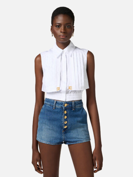 Chemise ELISABETTA FRANCHI Cropped en Popeline de Coton Blanc
