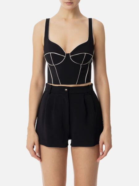Top ELISABETTA FRANCHI en Crêpe avec Piping Contrasté Noir/Blanc