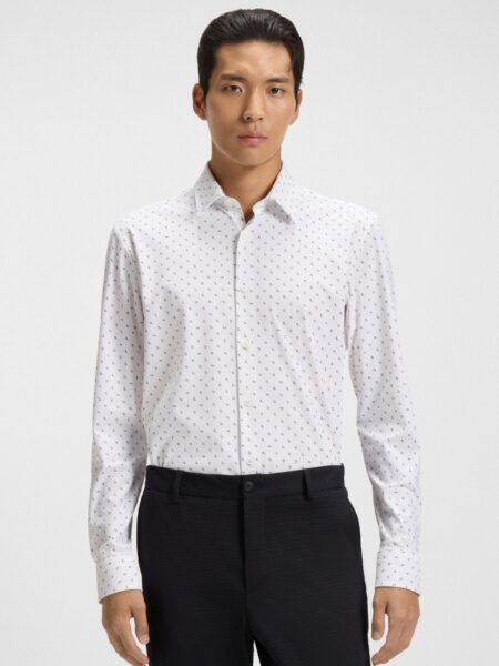 Chemise BOSS Slim en Jersey Stretch Imprimé Performant Blanc à Motif