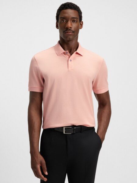Polo BOSS Pallas en Piqué de Coton avec Detail Logoté Rose Clair