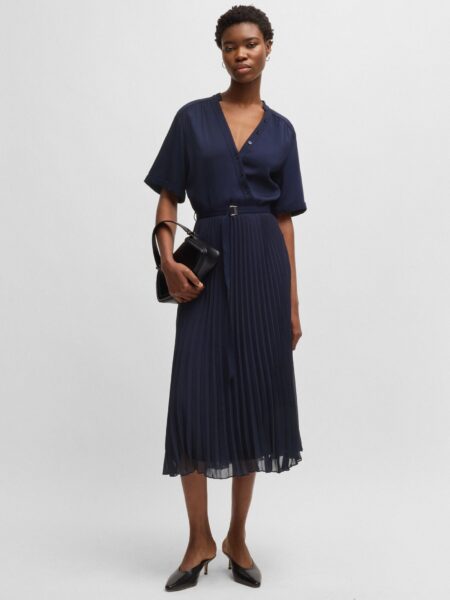 Robe BOSS Ceinturé avec Jupe Plissée Dark Blue
