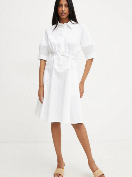 Robe-Chemise BOSS en Coton Stretch à Demi-Patte de Boutonnage Blanc