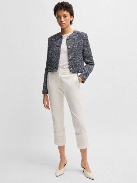 Veste BOSS Sans Col en Tweed Bicolore