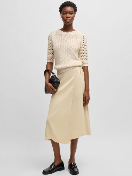 Jupe BOSS Portefeuille Mi-Longue Satin Beige