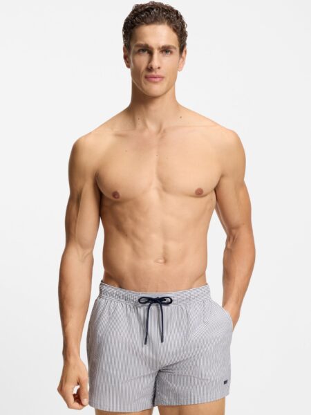 Short de Bain BOSS en Tissu Seersucker Navy