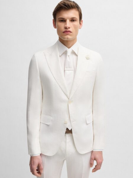 Veste BOSS Slim en Toile de Lin Blanc