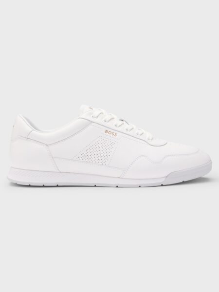 Baskets BOSS en Cuir Nappa à Details Perforés Blanc