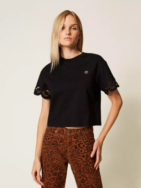 T Shirt TWINSET avec Broderie Noir