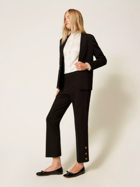 Pantalon TWINSET Cropped avec Boutons Oval T Noir