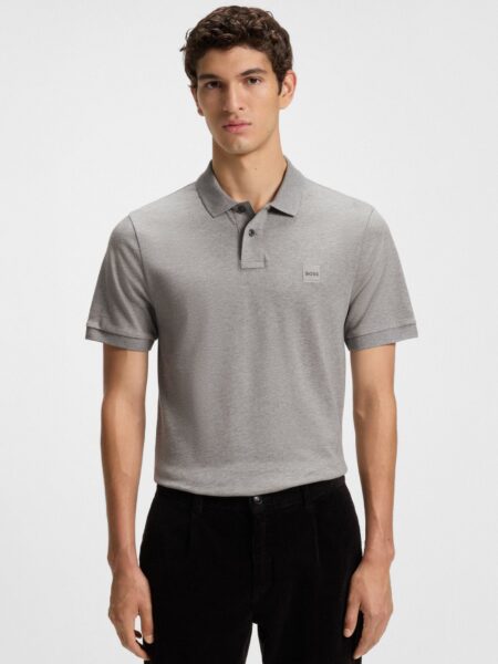 Polo BOSS Slim en Coton Stretch à Patch Logo Gris Clair