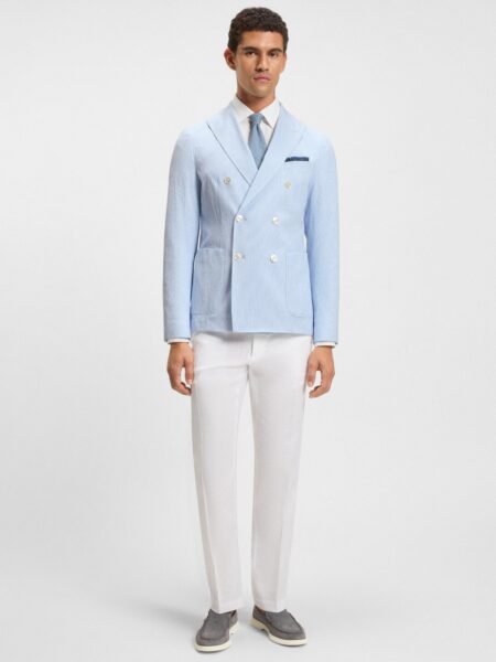 Veste de costume BOSS Cintrée en Seersucker de Coton Stretch Pastel Blue
