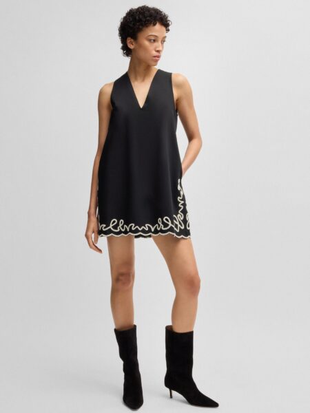Robe BOSS en Coton à Broderies Contrastantes Noir