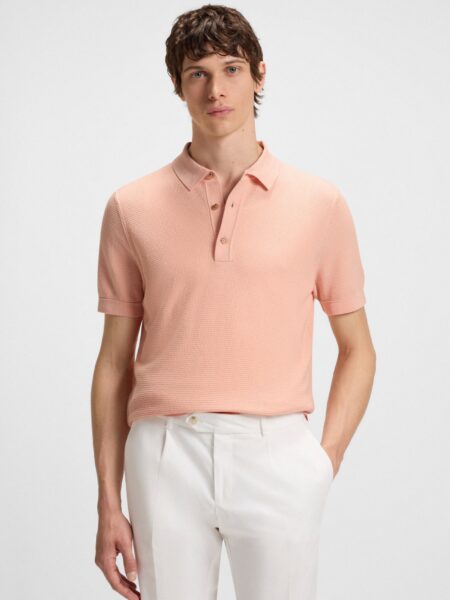 Polo BOSS Regular en Maille Mélangée à du Coton Rouge Pastel