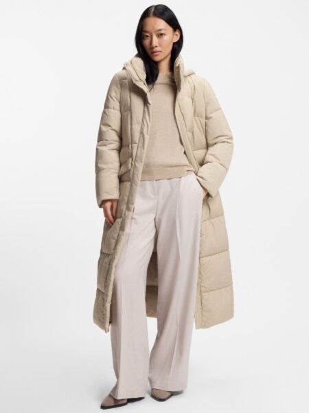 Manteau BOSS Long Matelassé avec Ceinture Métalique Beige Clair