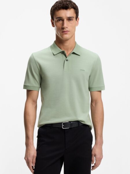Polo BOSS Pallas en Piqué de Coton avec Logo Brodé Vert Pastel