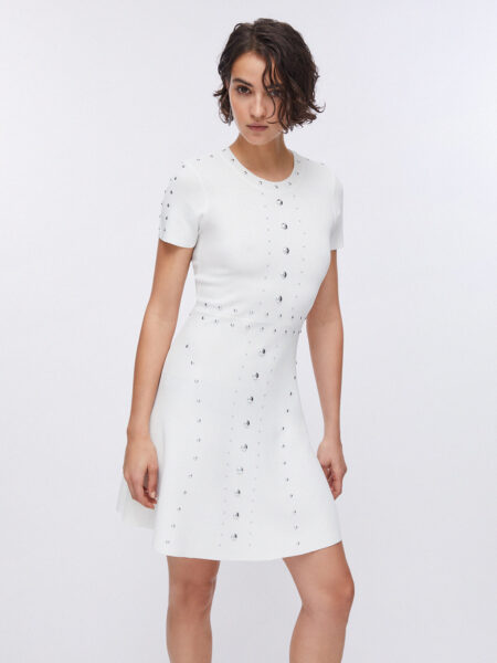 Robe LIUJO en Maille avec Clous Blanc Laine