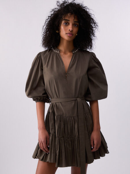 Robe Courte LIUJO en Mousseline Vert Olive