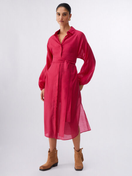 Robe LIUJO Longue Chemisier en Mousseline Rouge