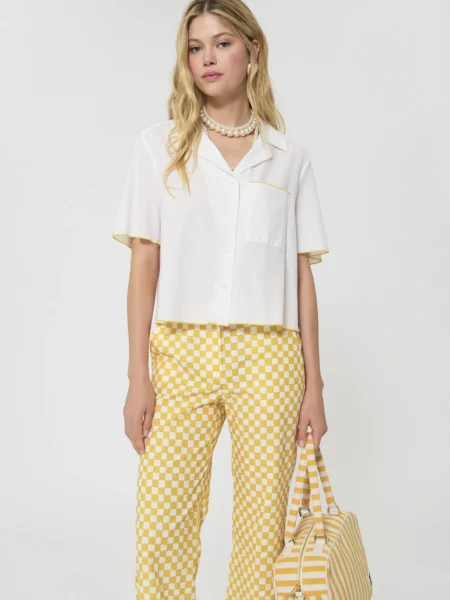 Chemise TARA JARMON Coraline Ecru en Coton Côtelé