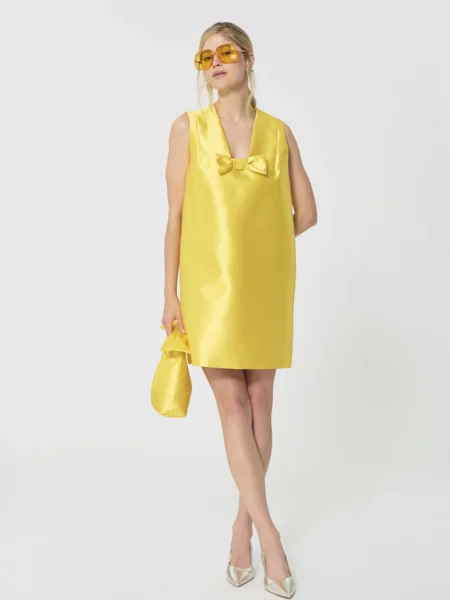 Robe TARA JARMON Rusane Jaune en Satin Duchesse