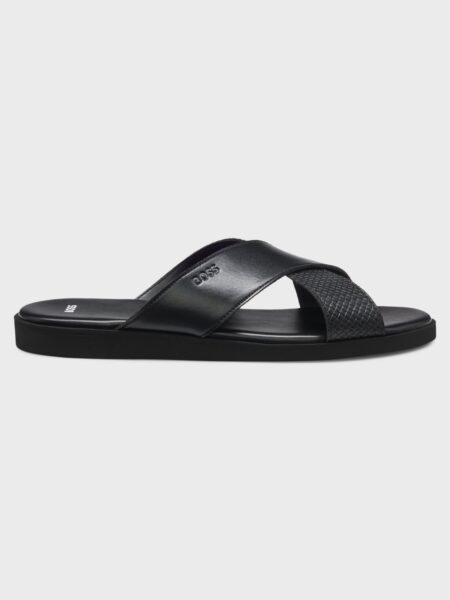 Mules BOSS en similicuir à brides unies et à motif noir