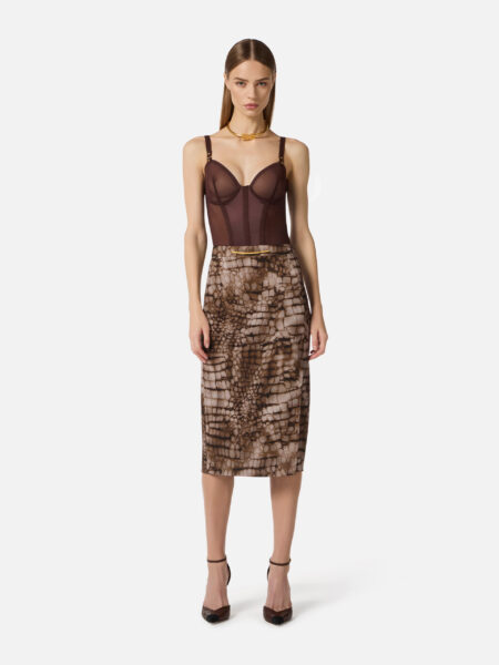 Body EF en tulle stretch et satin marron