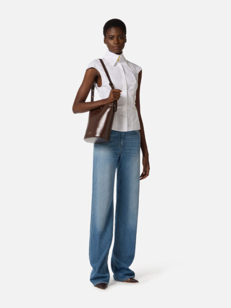 Chemise EF en popeline de coton avec élastiques blanc