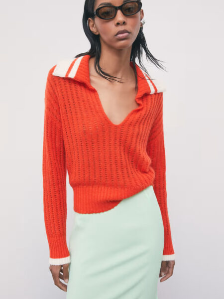 Polo PP en laine et mélange de mohair orange et blanc