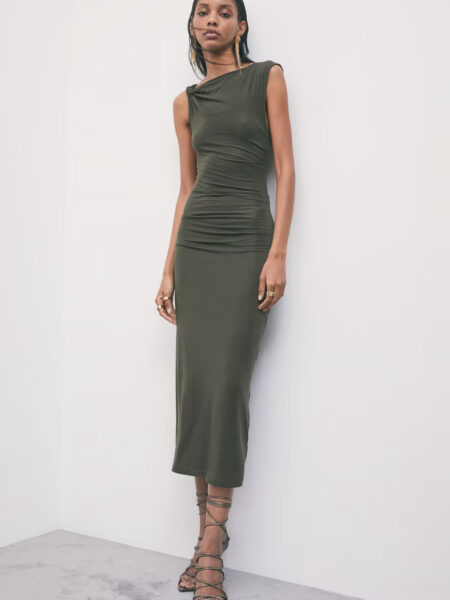 Robe longue PP avec encolure de jersey asymétrique vert
