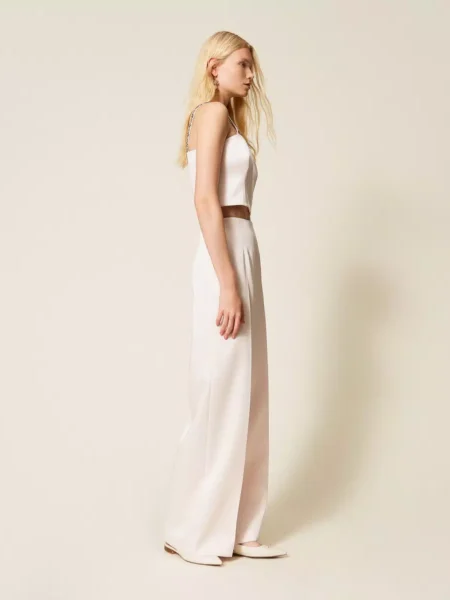 Pantalon TWINSET palazzo en satin duchesse sable rose