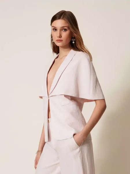 Blouson TWINSET Cap en Lin Mélangé Sable Rose