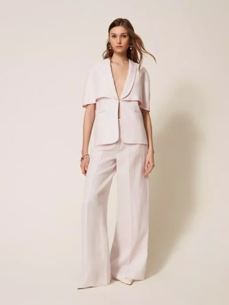 Pantalon TWINSET ample en lin mélangé Sable Rose