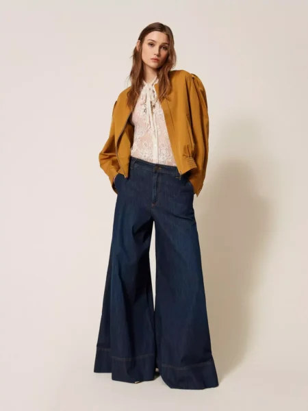 Jean TWINSET palazzo avec surpiqûres bleu foncé