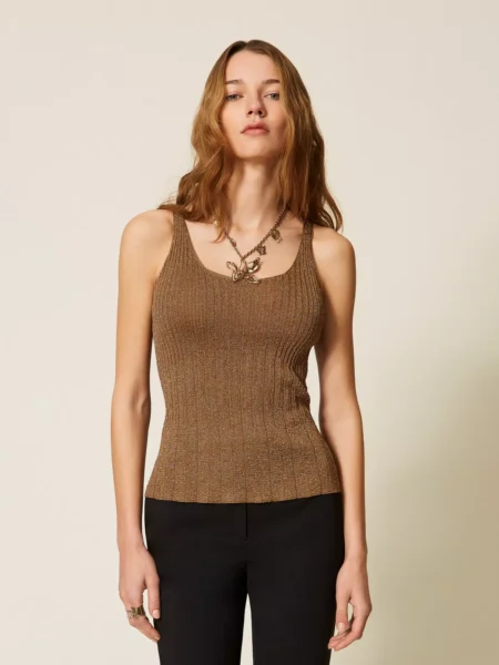 Top TWINSET en maille avec lurex marron