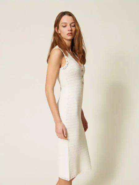 Robe TWINSET longue en maille avec crochet blanc