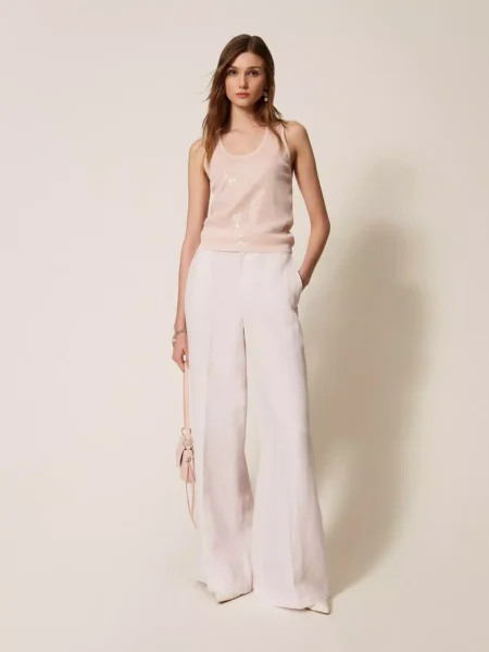 Top TWINSET en maille avec sequins sable rose