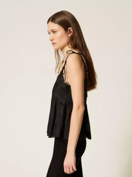 Top TWINSET en mousseline avec dentelle noir