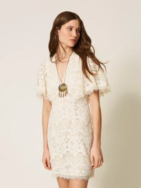 Robe TWINSET courte en dentelle blanc