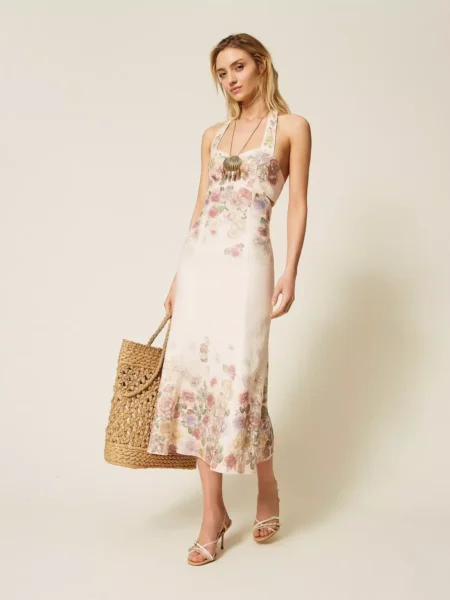 Robe TWINSET midi en lin floral pastel